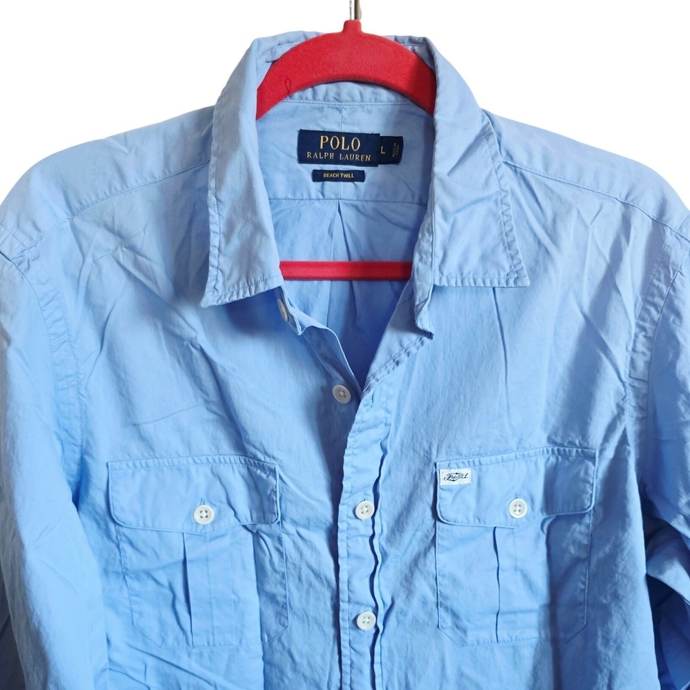 Polo Ralph Lauren L Mens Blue Beach Twill Button Down Shirt Prifessional - Picture 5 of 13
